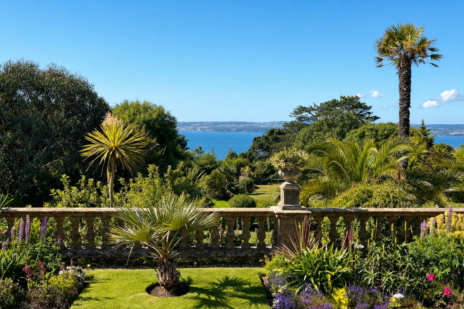 The gardens reaching toward Torbay